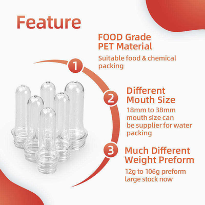 투명한 플라스틱 병 프리폼 20mm 22mm 24mm 28mm PET 프리폼